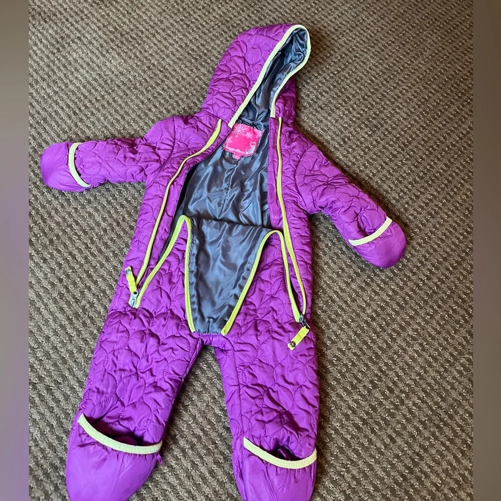 💜Rugged Bear Bunting / Snowsuit Quilted PolyesterZip Baby Size 12 Months GUC💜 - Picture 5 of 9